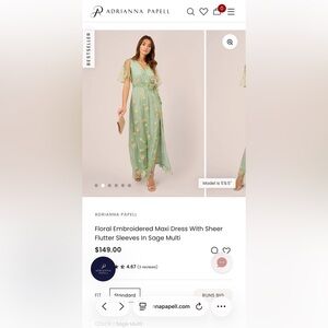 Adrianna Papell Mint Green Floral Embroidered Maxi Dress